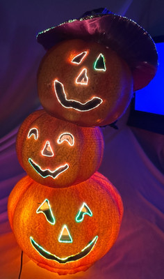 Gemmy 2004 Fiber Optic Jack O' Lantern 3 Pumpkin Stack w/witchhat 17 -USED/WORKS