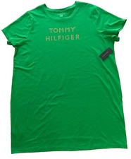 Tommy Hilfiger Womens 2X Short Sleeve Kelly Green T-shirt Dress Gold Studs NWT
