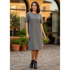 WORTHINGTON Dress Womens 14 Olive Short Sleeve Sheath Minimalist Stretch Velvet