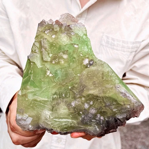6.13LB Natural green cubic fluorite quartz crystal mineral specimen