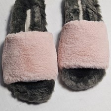 Lori Goldstein Li-Dillian Dark Pink Teddy Bear Faux Fur Slide Slippers Women 5.5