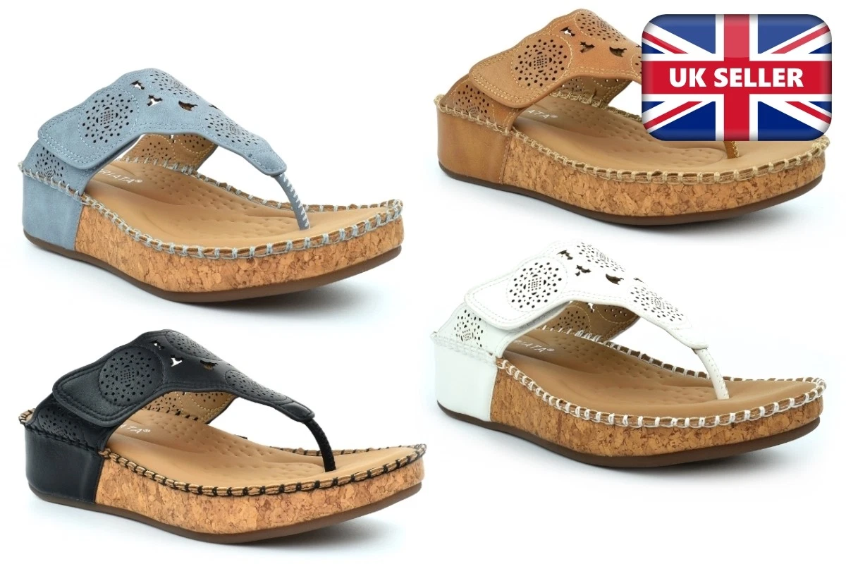 Cipriata Ladies Toe Post Sandals Womens Wedge Sandals Touch Fasten Wedge Heels
Opens in a new window
