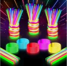 8" Glow Stick Bracelets (Pack of 100 Assorted) Glow in the Dark Sticks, Light up