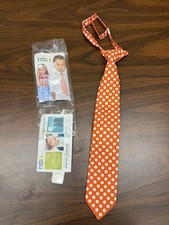 New Trendy Ties Pre-tied Clip Adjustable Orange White Polka Dot Tie Child
