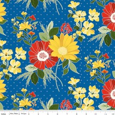 Fat Quarter Riley Blake "Summer's In Town" Main Blue Quilt Cotton