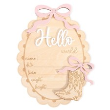 Wooden Baby Birth Announcement Sign - Hello World Newborn Photo Prop, Persona...