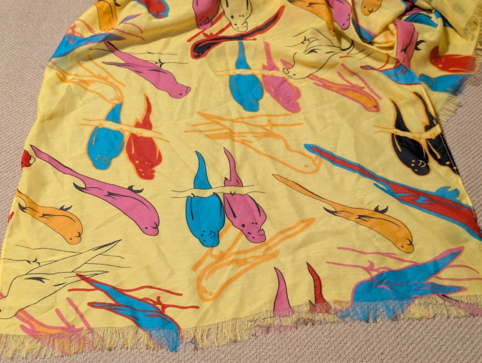 Copper Key Yellow Multicolor Bird Patterned Scarf - image 5