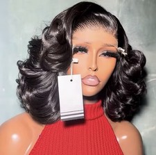 Lace Front Short Body Wave Bob Human Hair Wig Black HD Lace Preplucked Women