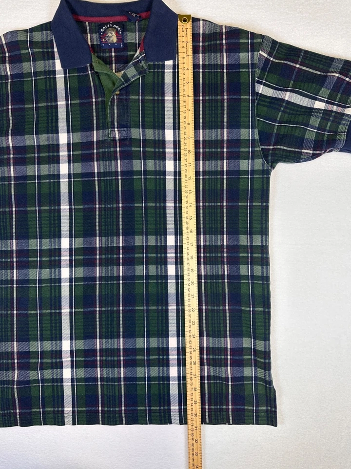 Vintage Gant Salty Dog Men's L Polo Shirt Short Sleeve Navy Blue and green plaid - Image 3 of 4