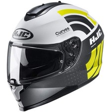 Casco Integrale Doppia Visiera Moto HJC C70 Nero/Bianco Giallo Opaco