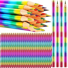 96 Pieces Rainbow Colored Pencils 4 Color in 1 Rainbow Wooden Pencil for Kids,