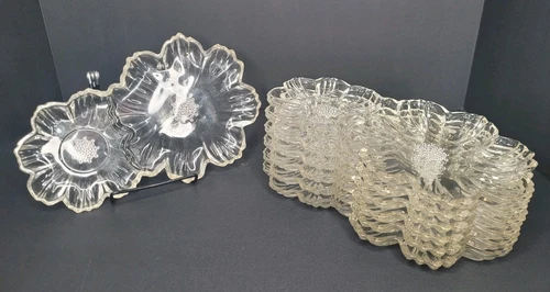 Set Of 7 Vtg Hazel Atlas Dbl Daisy Federal Glass Snack Clear 10" Luncheon Plates