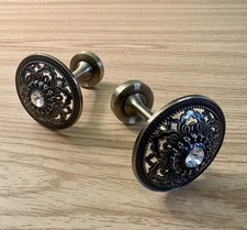 Pair Of Crystal Drapery Medallion Holdbacks Decorative Curtain Metal Wall Hooks