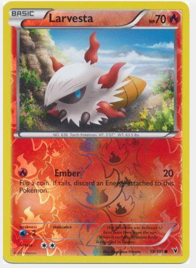 Larvesta 19/101 | 2011 | Mint/Near Mint | Reverse Holo | Noble Victories Pokemon