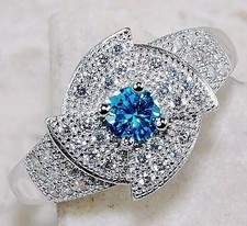 1CT Aquamarine  Topaz 925 Solid Sterling Silver Ring Sz 8 UB4-2