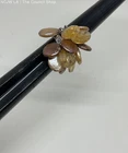 Sterling Silver Vintage size 6 Ring with Cluster Dangle Coin Pearls