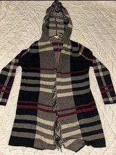 Women  s Multi Colored Cardigan Sweater With Hood
