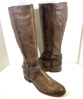 Frye Melissa Belted Women’s Size Stone Leather Inside Zip Tall Boots  RL-111*