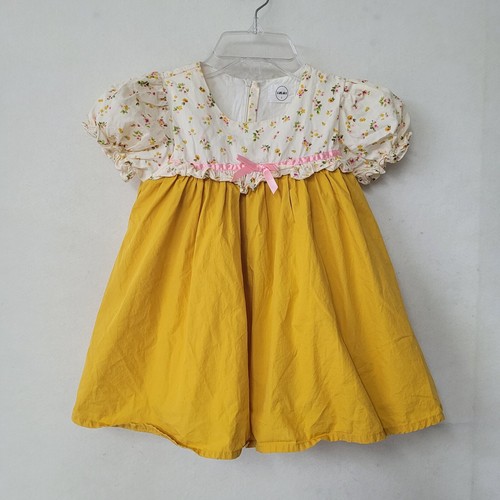 VanLuke Dress Girls5 Mustard Floral Cotton Lined Puff Sleeve Cottagecore Party