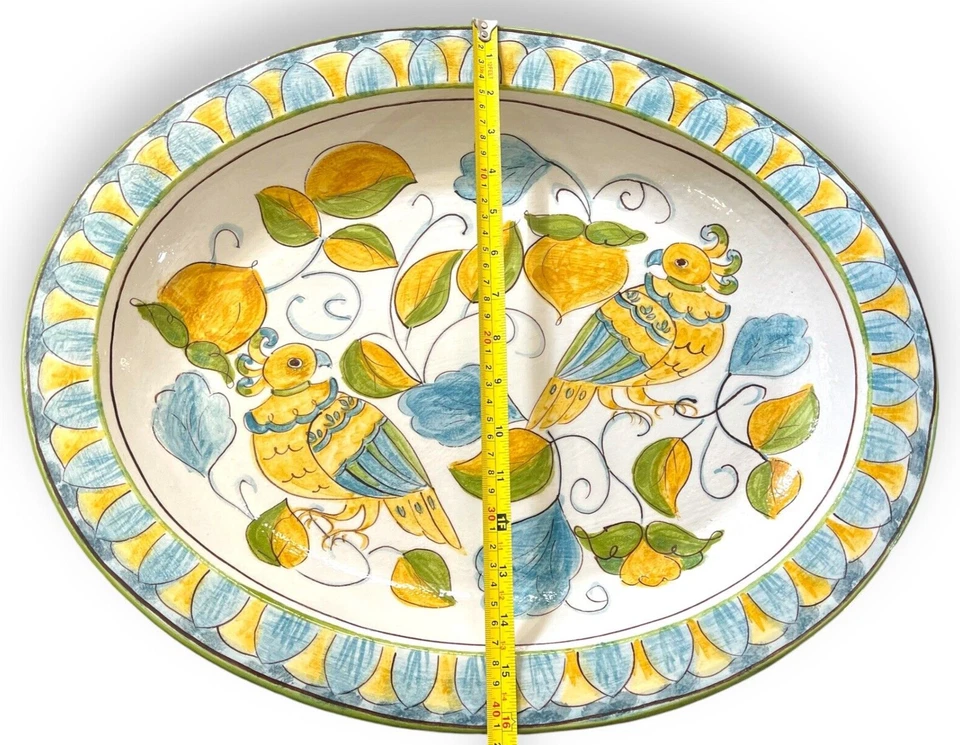 Итальянское керамическое блюдо ручной росписи POTTERY BARN от Lucia 20 X 16 с птицами фруктами - Изображение 3 из 4