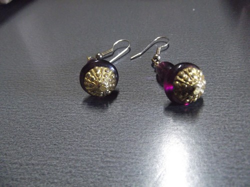 1 Pair Old 1.5"in Glass Purple Genie Bottles Dangle Earrings - Picture 7 of 8