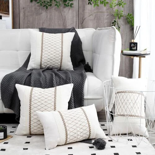 Juego de 2 Fundas de Almohada Boho 18x18 Suaves 18" x 18" (Pack de 2) Marrón Rejilla Foto 3 de 4