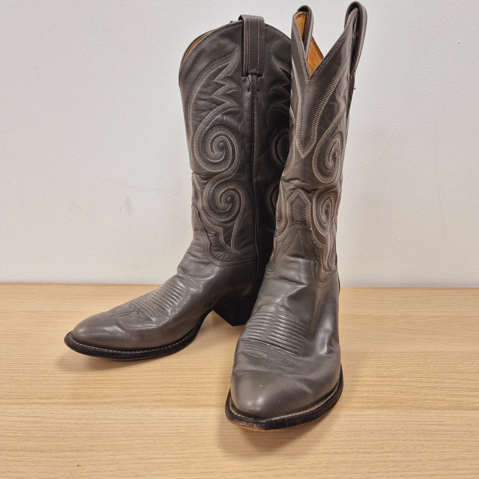 Tony Lama Santa Fe Western Cowboy Mid Calf Grey Leather Boots UK 9.5 US 10.5 - Image 3 of 4