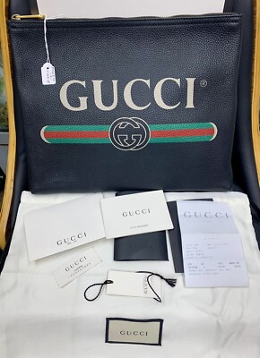 GUCCI logo Cluch Bag Black Leather 500981 Original Packaging +
