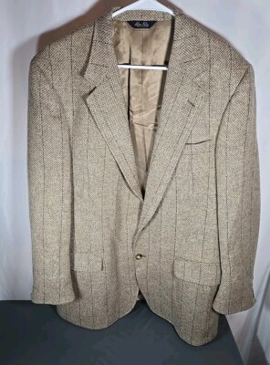 Allen Solly Vintage Wool Blazer Sport Coat Brown Plaid Pinstripe Lazarus 44L