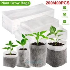 200/400x Plant Grow Bags Biodegradable Non-woven Fabric Nursery Bag Seedling Pot
