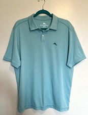 Tommy Bahama Polo Shirt Size M Seafoam Blue Short Sleeve Collared Marlin Logo