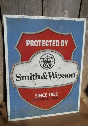 PROTECTED BY SMITH & WESSON Tin Metal Sign Wall Bar Decorative Garage Classic