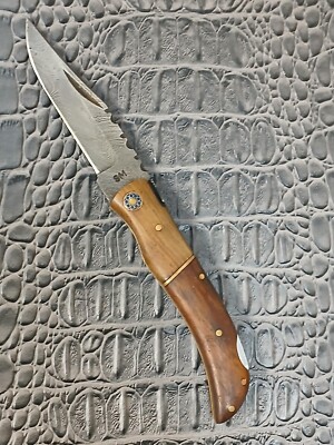 2-Tone Burlwood Handle Damascus 1095/15n20 Steel Clip Point Pocketknife