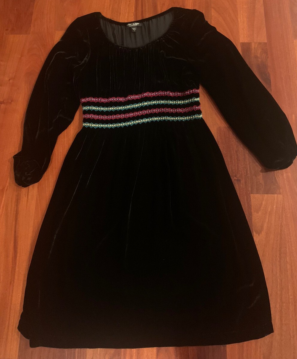 betsey johnson black velvet dress RARE Vintage 90s Y2K Boho Embroidered Size 6 Chic Short A-line Off-the-shoulder Gender_Men Size:EU 39