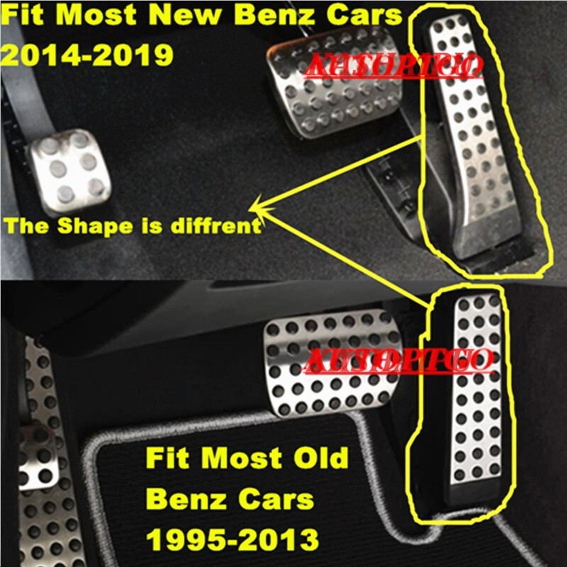 Stainless Steel Pedal Covers For Mercedes-Benz - Non-Slip Rubber, Brushed Finish, 2007-2022 Models