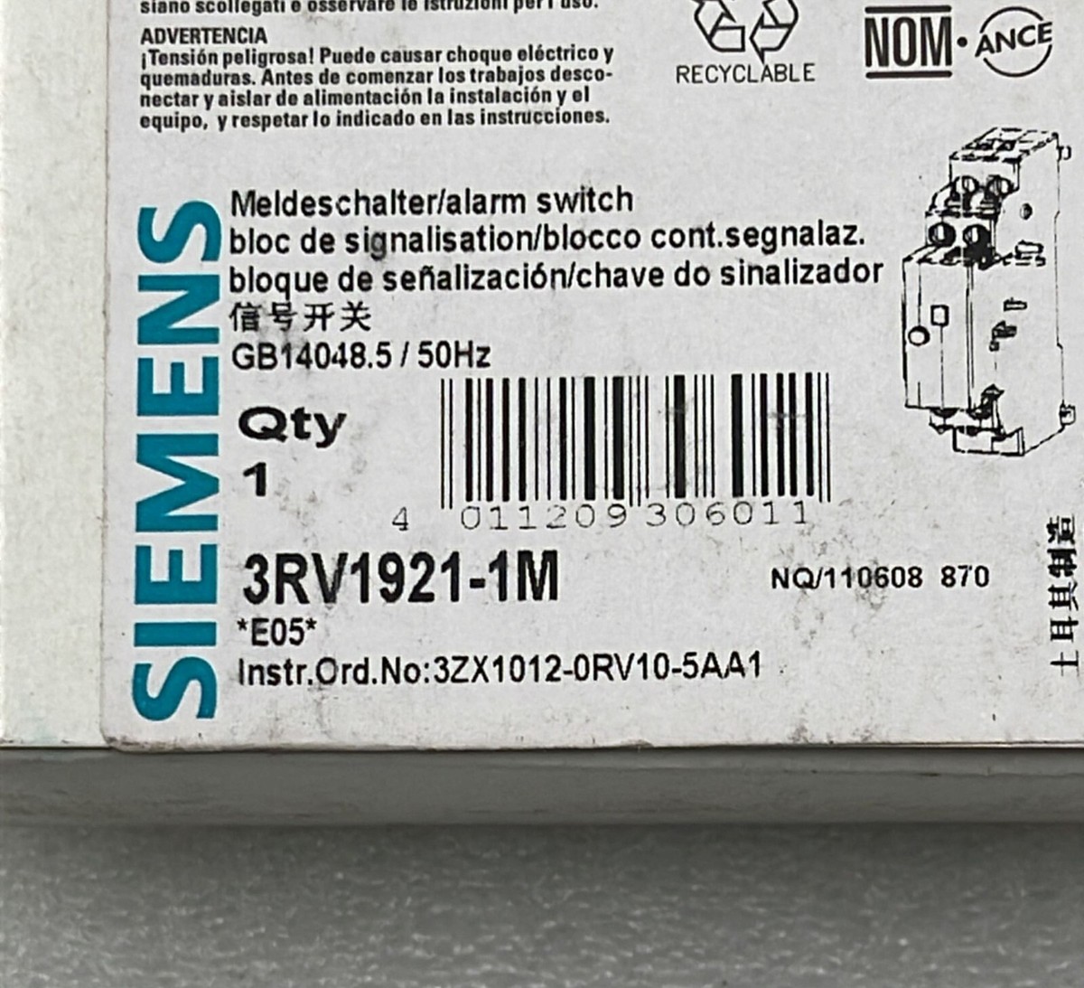 LOT OF 7] NEW - Siemens 3RV1921-1M Alarm Switch GB14048.5