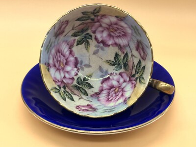 Aynsley Porzellan Kohlrose Oban Form Fuß & geriffelt Teetasse & Untertasse Duo. 1031