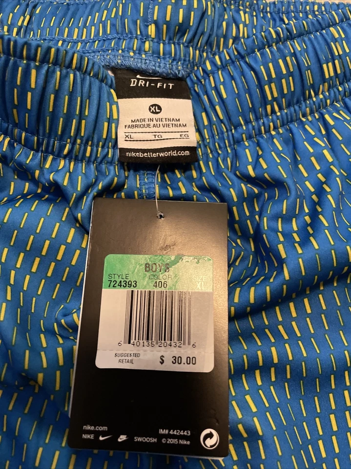 Nike Boys Dri-Fit Fly Training Drawstring Shorts Blue Yellow Youth X Large Lot 2 - Image 3 of 4