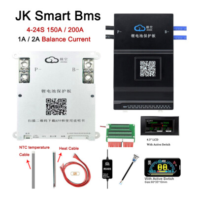 JK BMS w/Heat CAN Active Balance BMS 4S-24S 150A 200A Lifepo4 Li-Ion Battery Lot