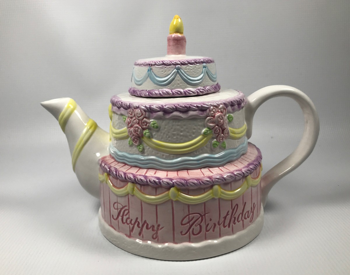Vintage Lillian Vernon Hand Painted Happy Birthday Cake Teapot | eBay