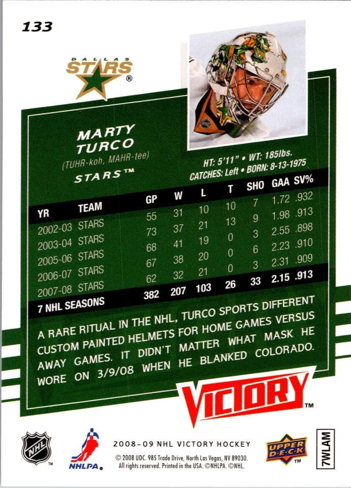 2008-09 Upper Deck Victory - #133 Marty Turco - Image 2 of 2