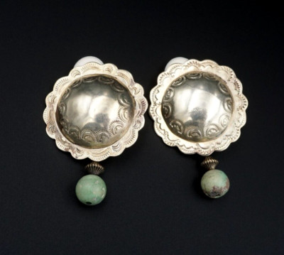 Joan Slifka Sterlingsilber Concho Türkis Ohrhänger Clip Ohrringe 2,2'' ES2469