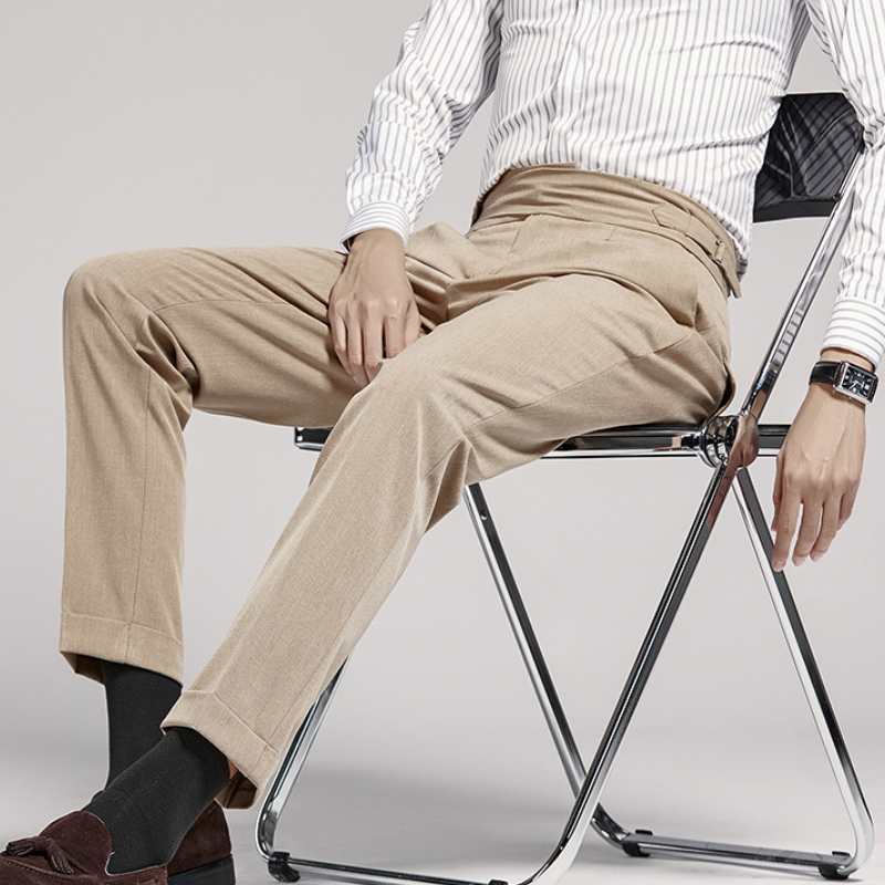 Mens Gurkha Straight Business Formal Dress Pants High Waist Slim Suit