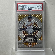 2022 Panini Mosaic /99 Cal Ripken Jr. Will to Win Orange Fluorescent PSA 10 GEM