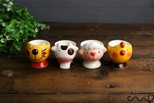 Lovely Hand Painted Ceramic Egg Cup Cat Sheep Cow Chicken Farm Animal Gift