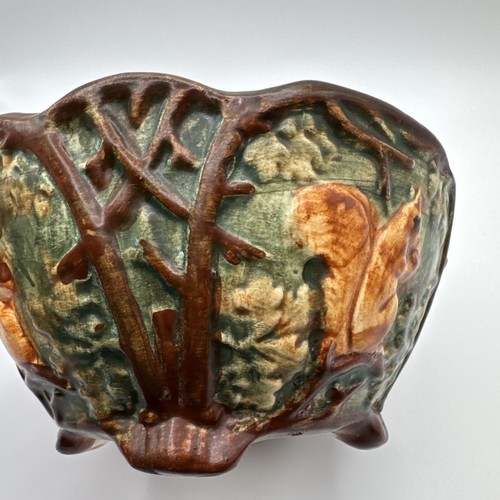 Antique Weller Arts & Crafts Pottery Bowl Woodcraft Footed Squirrel Nut Seasons - Picture 4 of 11