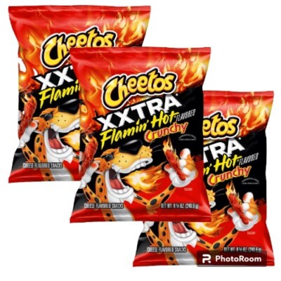 Cheetos Crunchy XXTRA FLAMIN' HOT Real Cheese Snack Chips 8.5 Oz (3 Bags)