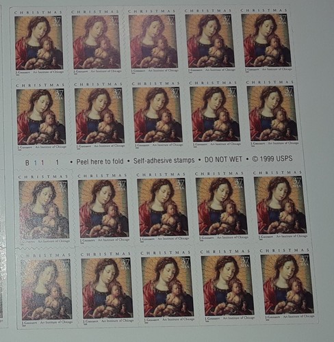 Three Panes x 20 = 60 of MADONNA & CHILD by Gossaert 37¢ US Stamps. USA Sc 3675a - Picture 8 of 10
