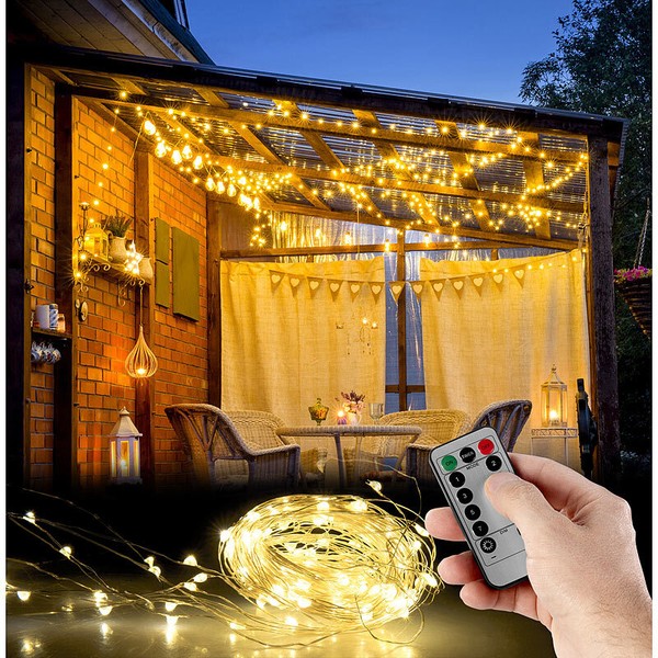 Lunartec Outdoor-Lichtervorhang, 300 Leds, Fernbedienung, 3X3 M, Warmweiß, IP44-image