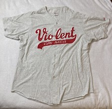 Vintage Wilson Button Town Shirt Men’s XL Made In USA Violent Crimes Gray/Red